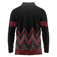 Red Aotearoa Mangopare Kowhaiwhai and Niho Taniwha Long Sleeve Polo Shirt Maori New Zealand LT14 - Polynesian Pride