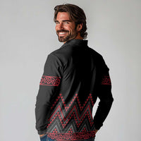 Red Aotearoa Mangopare Kowhaiwhai and Niho Taniwha Long Sleeve Polo Shirt Maori New Zealand LT14 - Polynesian Pride