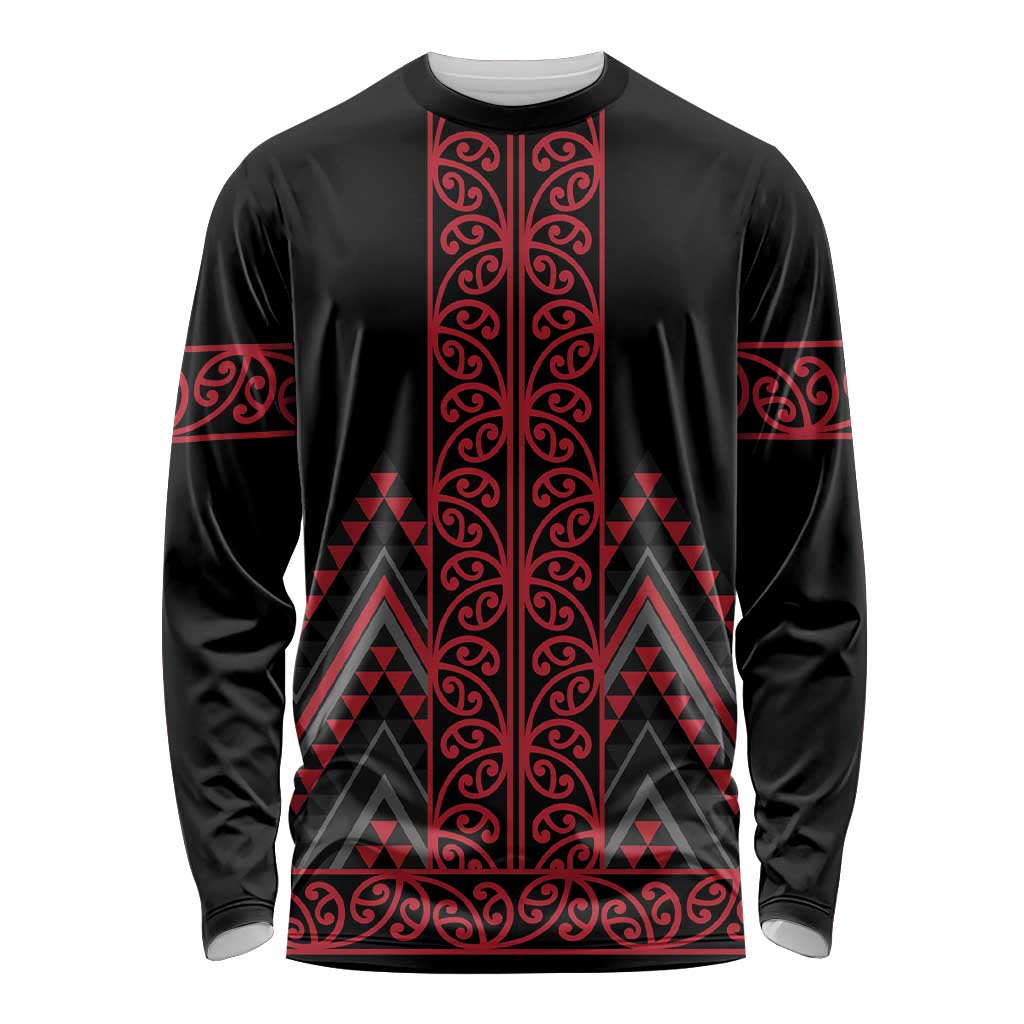 Red Aotearoa Mangopare Kowhaiwhai and Niho Taniwha Long Sleeve Shirt Maori New Zealand LT14 Unisex Red - Polynesian Pride