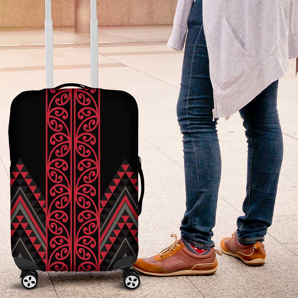 Red Aotearoa Mangopare Kowhaiwhai and Niho Taniwha Luggage Cover Maori New Zealand LT14 Red - Polynesian Pride