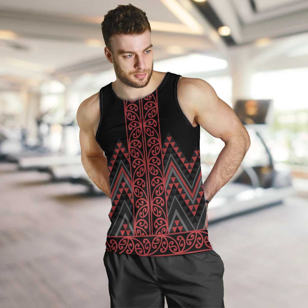 Red Aotearoa Mangopare Kowhaiwhai and Niho Taniwha Men Tank Top Maori New Zealand LT14 Red - Polynesian Pride