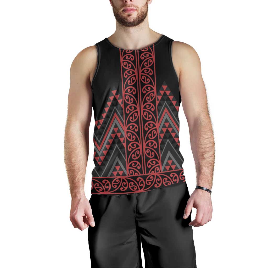 Red Aotearoa Mangopare Kowhaiwhai and Niho Taniwha Men Tank Top Maori New Zealand LT14 - Polynesian Pride
