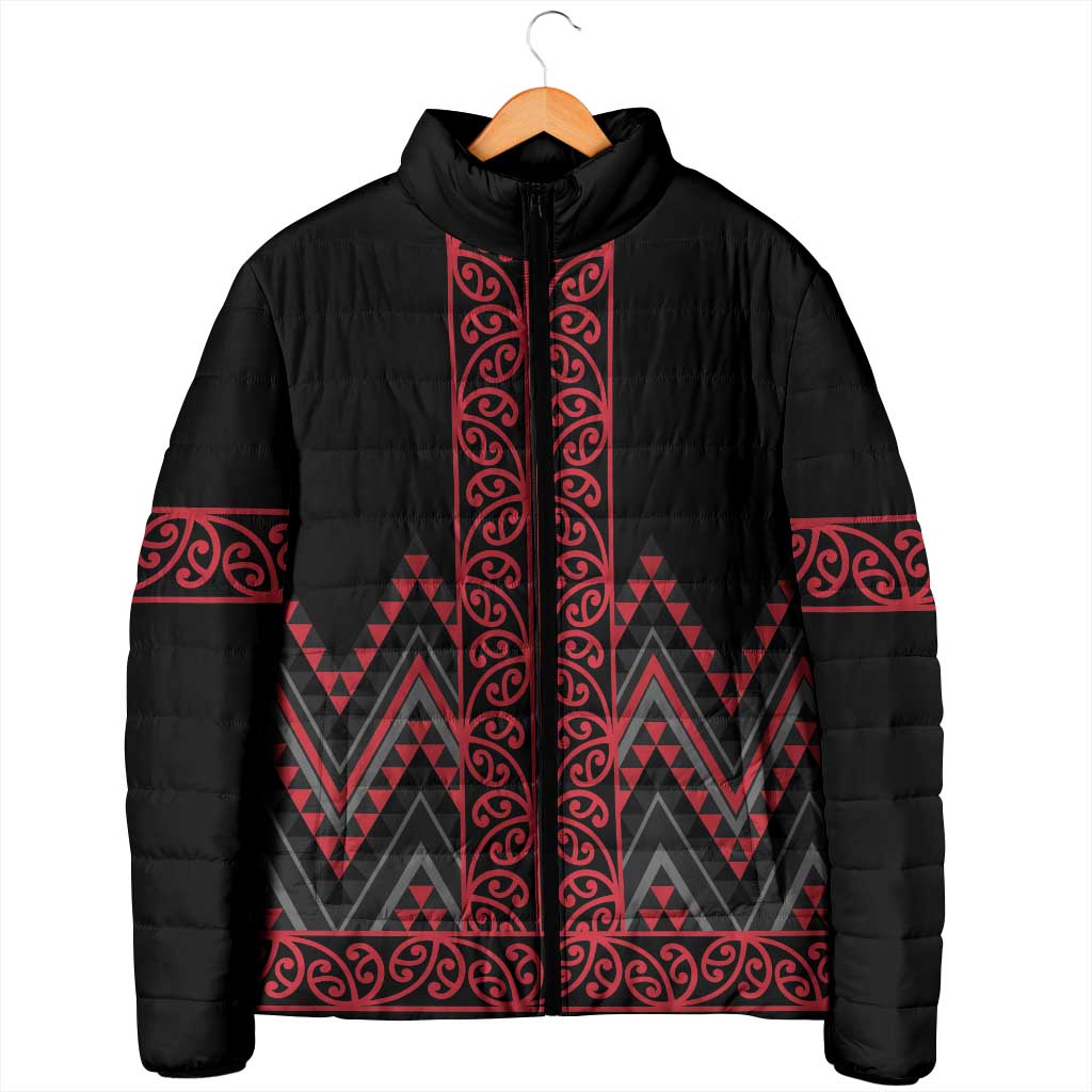 Red Aotearoa Mangopare Kowhaiwhai Niho Taniwha Padded Jacket Maori New Zealand LT14 - Polynesian Pride