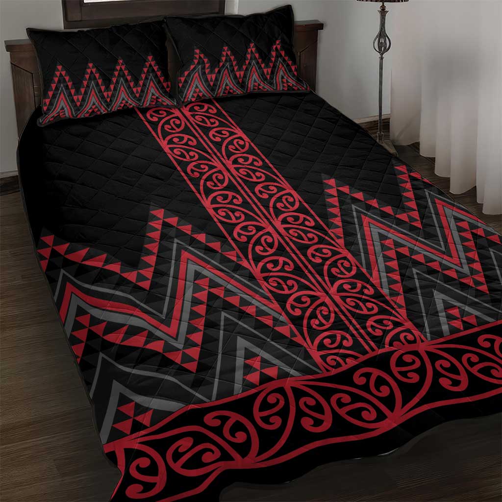 Red Aotearoa Mangopare Kowhaiwhai and Niho Taniwha Quilt Bed Set Maori New Zealand LT14 Red - Polynesian Pride