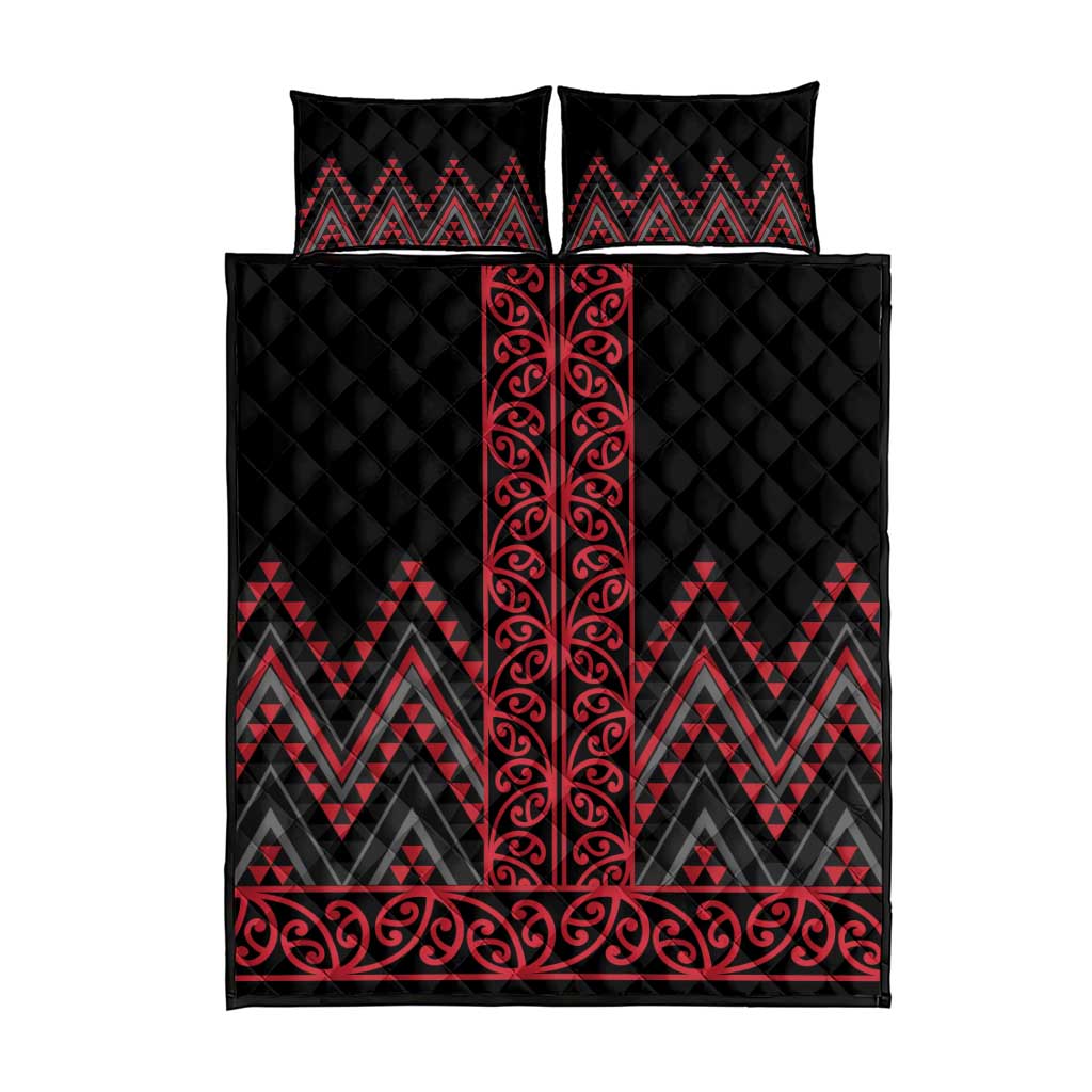 Red Aotearoa Mangopare Kowhaiwhai and Niho Taniwha Quilt Bed Set Maori New Zealand LT14 - Polynesian Pride