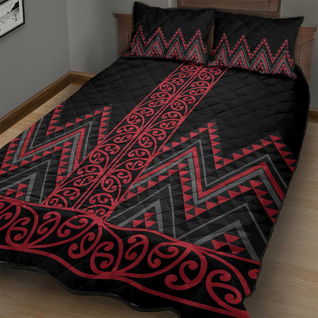 Red Aotearoa Mangopare Kowhaiwhai and Niho Taniwha Quilt Bed Set Maori New Zealand LT14 - Polynesian Pride
