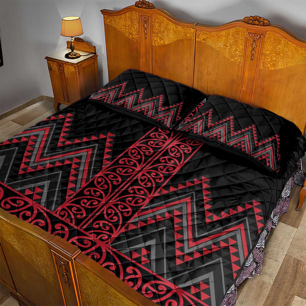 Red Aotearoa Mangopare Kowhaiwhai and Niho Taniwha Quilt Bed Set Maori New Zealand LT14 - Polynesian Pride