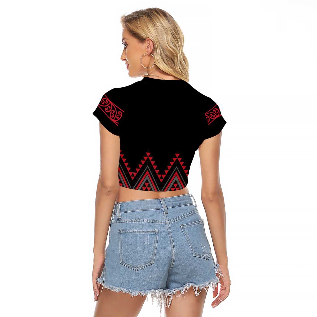 Red Aotearoa Mangopare Kowhaiwhai and Niho Taniwha Raglan Cropped T Shirt Maori New Zealand LT14 - Polynesian Pride