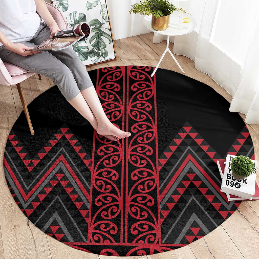 Red Aotearoa Mangopare Kowhaiwhai and Niho Taniwha Round Carpet Maori New Zealand LT14 - Polynesian Pride