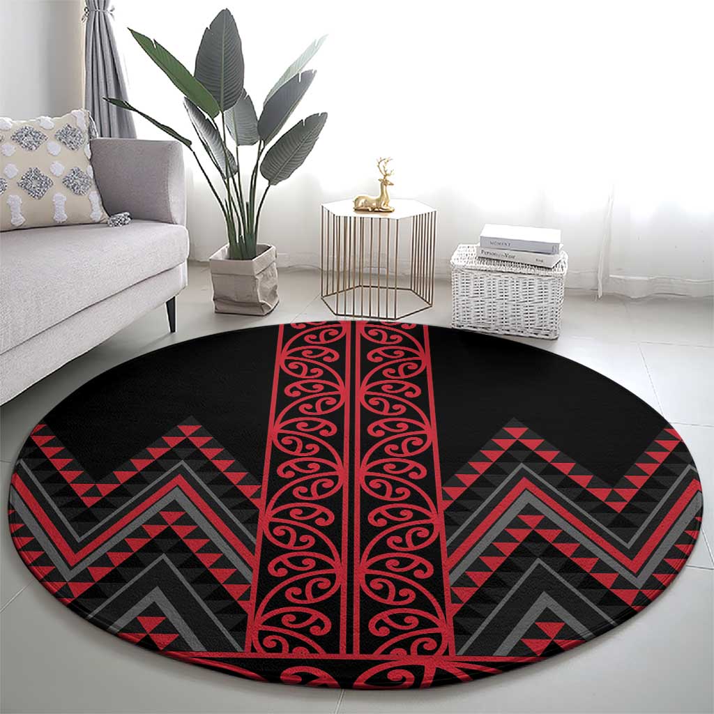 Red Aotearoa Mangopare Kowhaiwhai and Niho Taniwha Round Carpet Maori New Zealand LT14 - Polynesian Pride