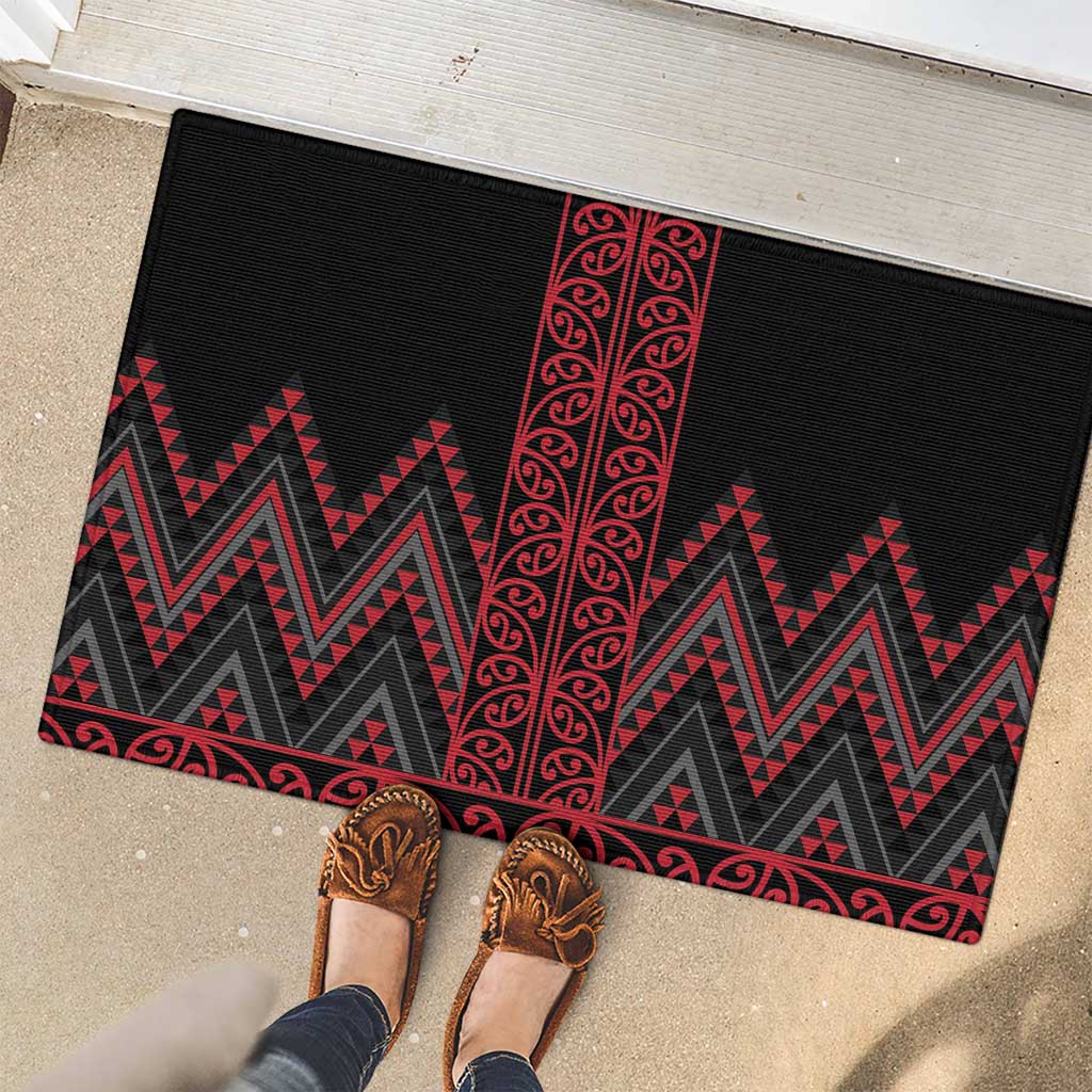 Red Aotearoa Mangopare Kowhaiwhai and Niho Taniwha Rubber Doormat Maori New Zealand LT14 - Polynesian Pride