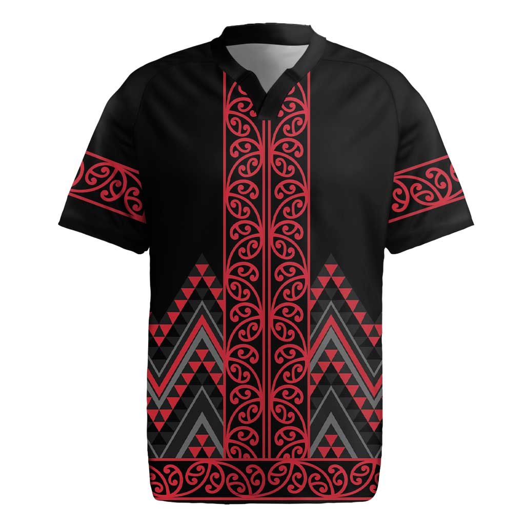 Red Aotearoa Mangopare Kowhaiwhai and Niho Taniwha Rugby Jersey Maori New Zealand LT14 Red - Polynesian Pride