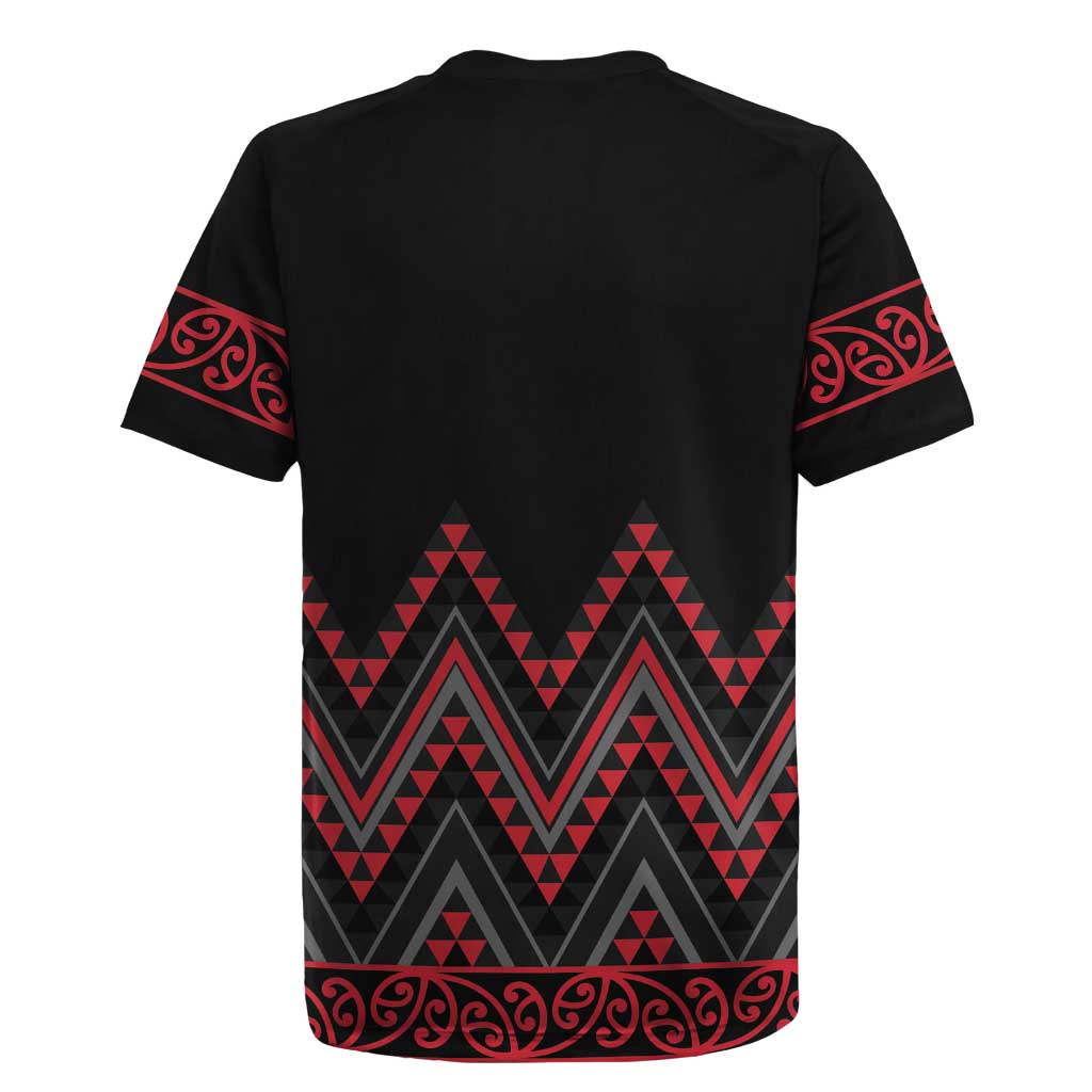 Red Aotearoa Mangopare Kowhaiwhai and Niho Taniwha Rugby Jersey Maori New Zealand LT14 - Polynesian Pride