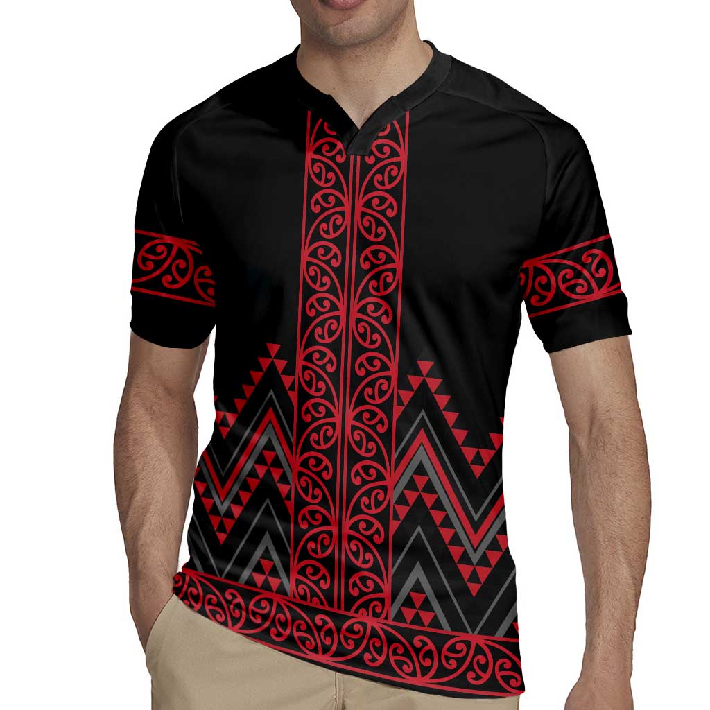 Red Aotearoa Mangopare Kowhaiwhai and Niho Taniwha Rugby Jersey Maori New Zealand LT14 - Polynesian Pride
