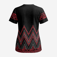 Red Aotearoa Mangopare Kowhaiwhai and Niho Taniwha Scrub Top Maori New Zealand LT14 - Polynesian Pride
