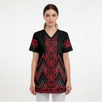 Red Aotearoa Mangopare Kowhaiwhai and Niho Taniwha Scrub Top Maori New Zealand LT14 - Polynesian Pride