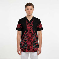 Red Aotearoa Mangopare Kowhaiwhai and Niho Taniwha Scrub Top Maori New Zealand LT14 - Polynesian Pride