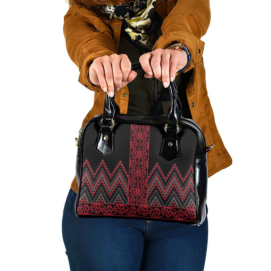 Red Aotearoa Mangopare Kowhaiwhai and Niho Taniwha Shoulder Handbag Maori New Zealand LT14 One Size Red - Polynesian Pride