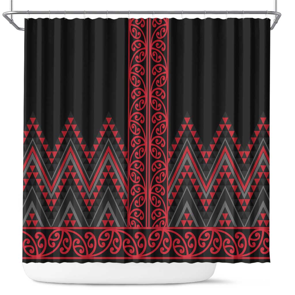 Red Aotearoa Mangopare Kowhaiwhai and Niho Taniwha Shower Curtain Maori New Zealand LT14 Red - Polynesian Pride