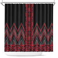 Red Aotearoa Mangopare Kowhaiwhai and Niho Taniwha Shower Curtain Maori New Zealand LT14 Red - Polynesian Pride