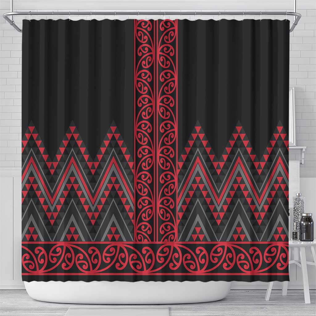 Red Aotearoa Mangopare Kowhaiwhai and Niho Taniwha Shower Curtain Maori New Zealand LT14 - Polynesian Pride