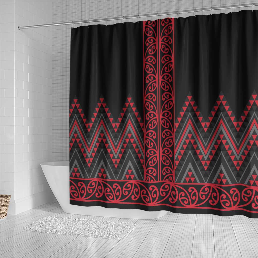 Red Aotearoa Mangopare Kowhaiwhai and Niho Taniwha Shower Curtain Maori New Zealand LT14 - Polynesian Pride