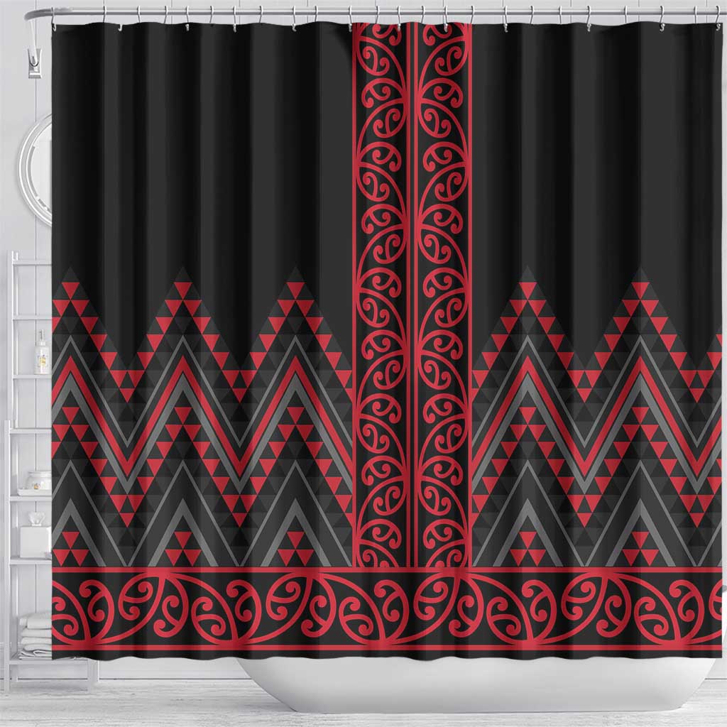 Red Aotearoa Mangopare Kowhaiwhai and Niho Taniwha Shower Curtain Maori New Zealand LT14 - Polynesian Pride