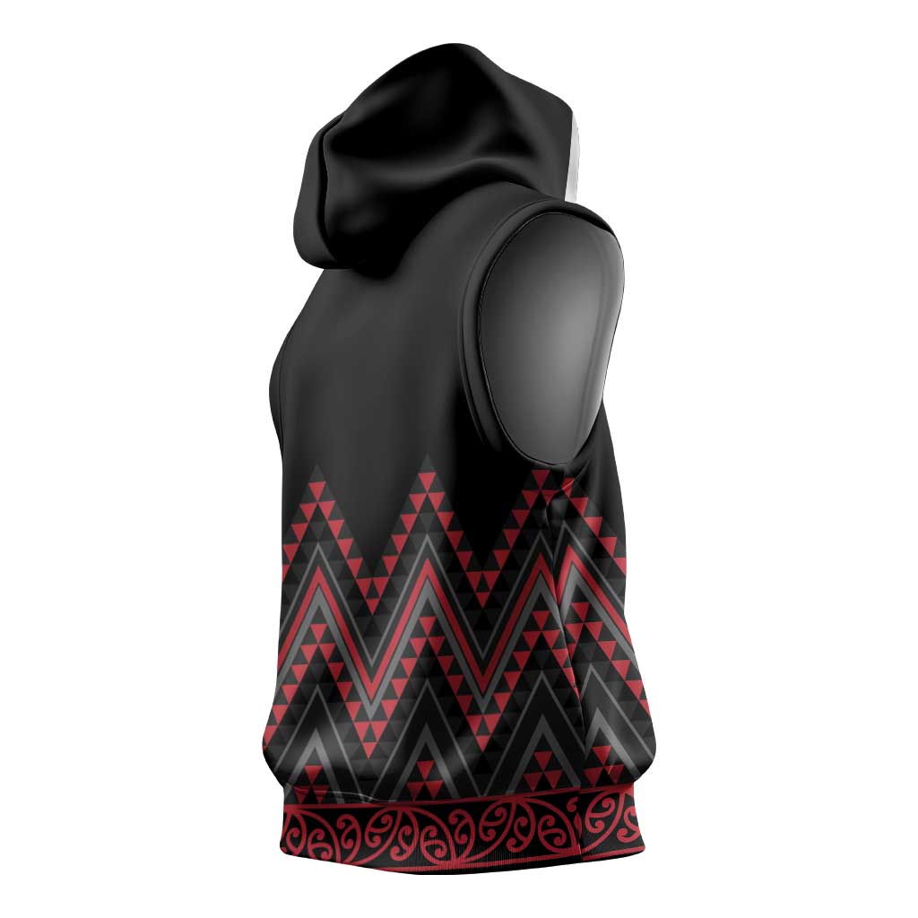 Red Aotearoa Mangopare Kowhaiwhai Niho Taniwha Sleeveless Hoodie Maori New Zealand LT14 - Polynesian Pride