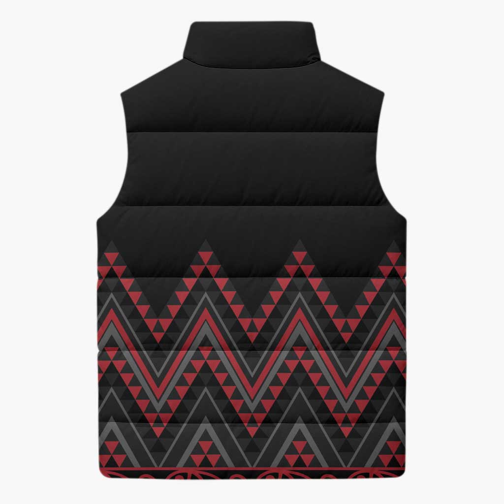 Red Aotearoa Mangopare Kowhaiwhai Niho Taniwha Sleeveless Puffer Jacket Maori New Zealand LT14 - Polynesian Pride