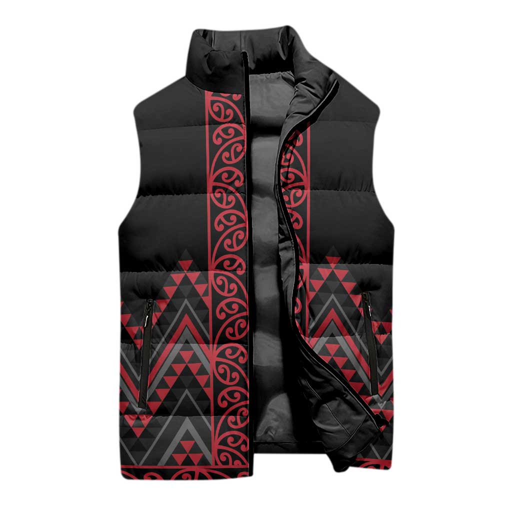 Red Aotearoa Mangopare Kowhaiwhai Niho Taniwha Sleeveless Puffer Jacket Maori New Zealand LT14 - Polynesian Pride