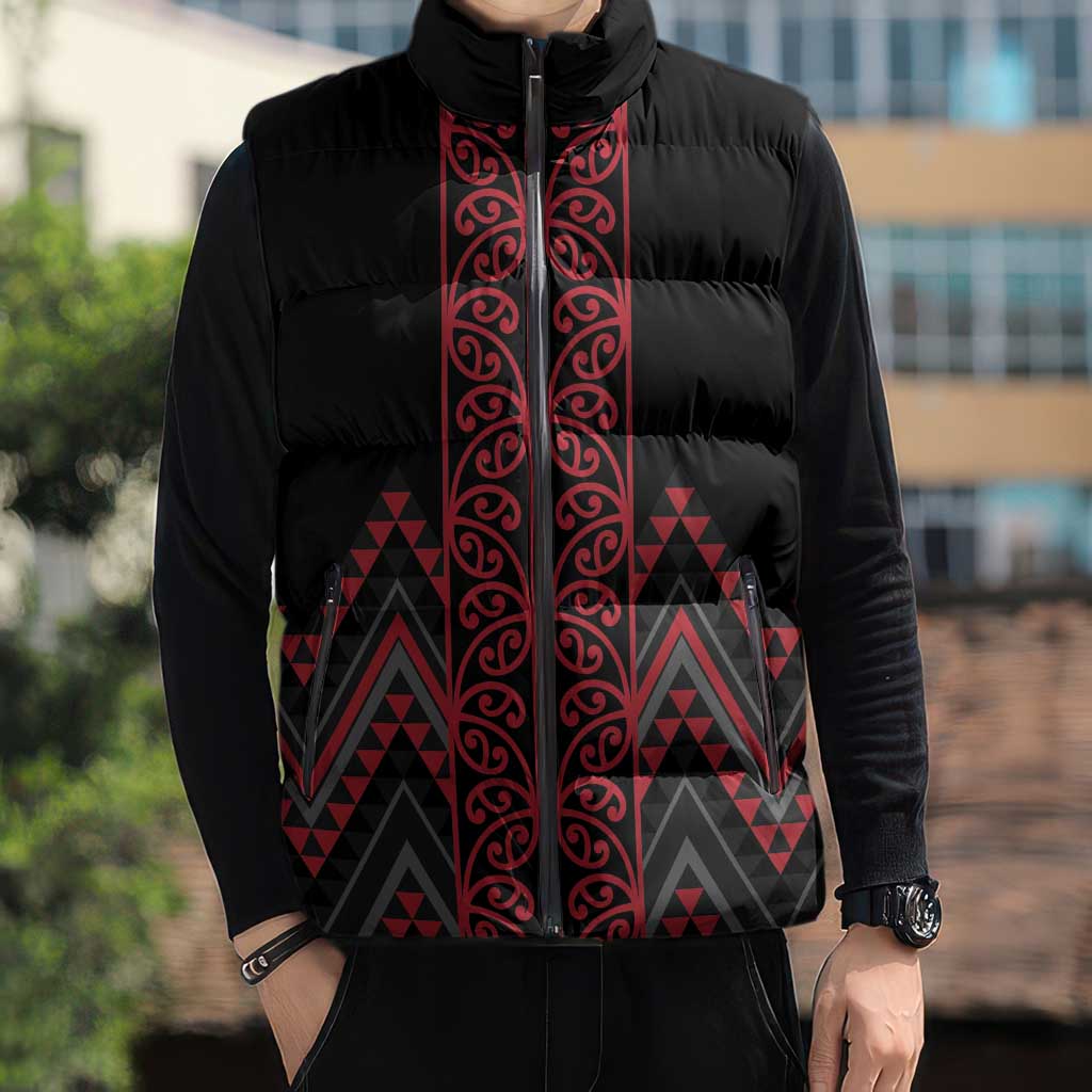 Red Aotearoa Mangopare Kowhaiwhai Niho Taniwha Sleeveless Puffer Jacket Maori New Zealand LT14 - Polynesian Pride