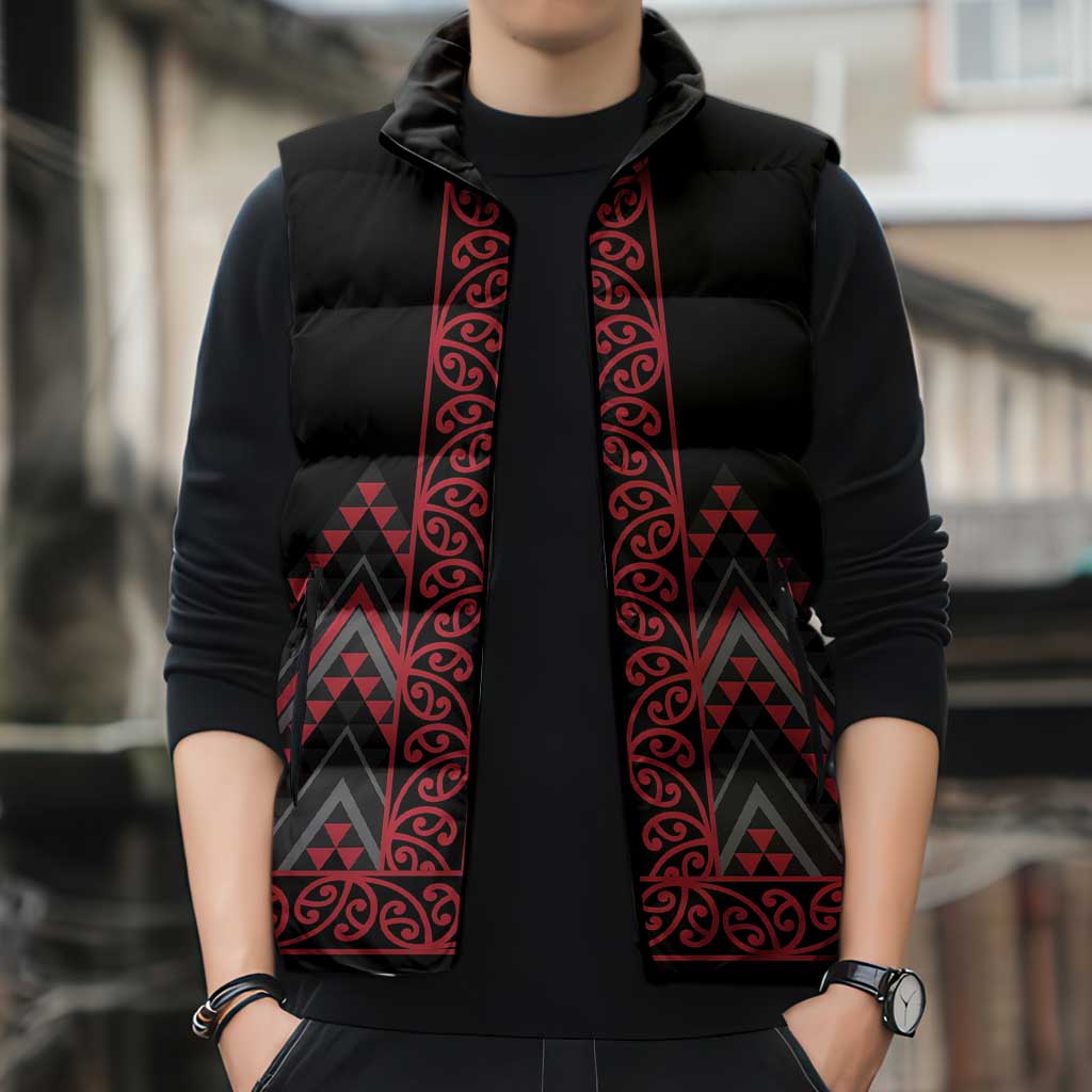 Red Aotearoa Mangopare Kowhaiwhai Niho Taniwha Sleeveless Puffer Jacket Maori New Zealand LT14 - Polynesian Pride