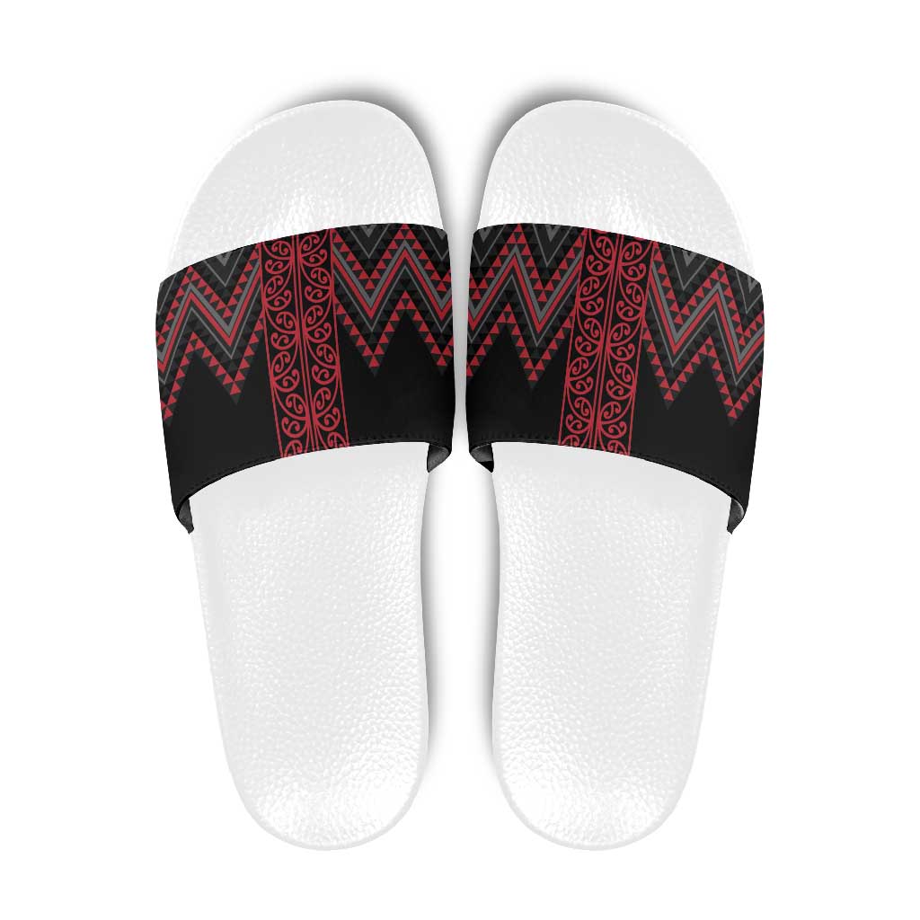 Red Aotearoa Mangopare Kowhaiwhai Niho Taniwha Slide Sandals Maori New Zealand LT14 Red - Polynesian Pride