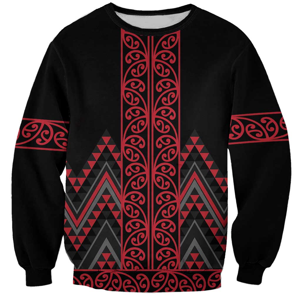 Red Aotearoa Mangopare Kowhaiwhai and Niho Taniwha Sweatshirt Maori New Zealand LT14 Unisex Red - Polynesian Pride