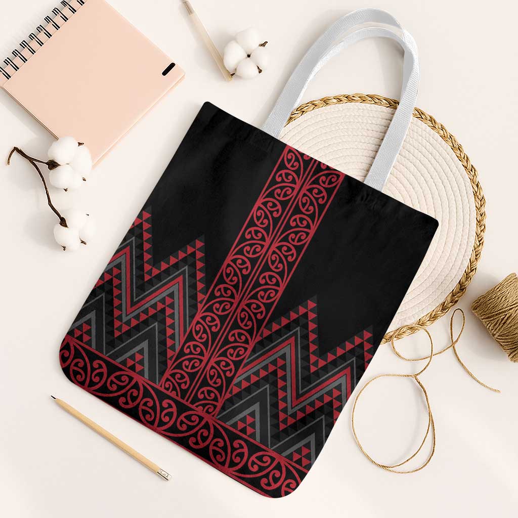 Red Aotearoa Mangopare Kowhaiwhai Niho Taniwha Tote Bag Maori New Zealand LT14 White Strap One Size Red - Polynesian Pride