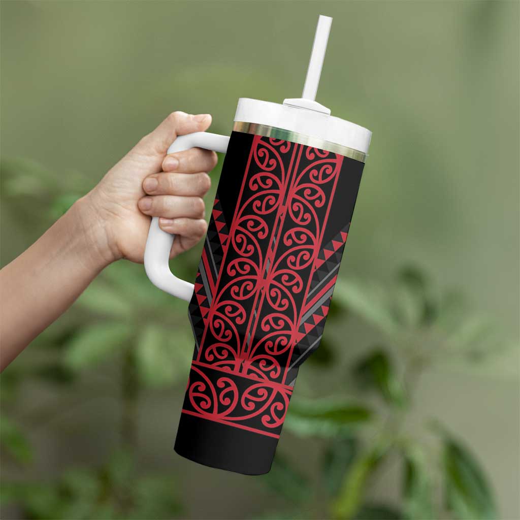 Red Aotearoa Mangopare Kowhaiwhai and Niho Taniwha Tumbler With Handle Maori New Zealand LT14 - Polynesian Pride
