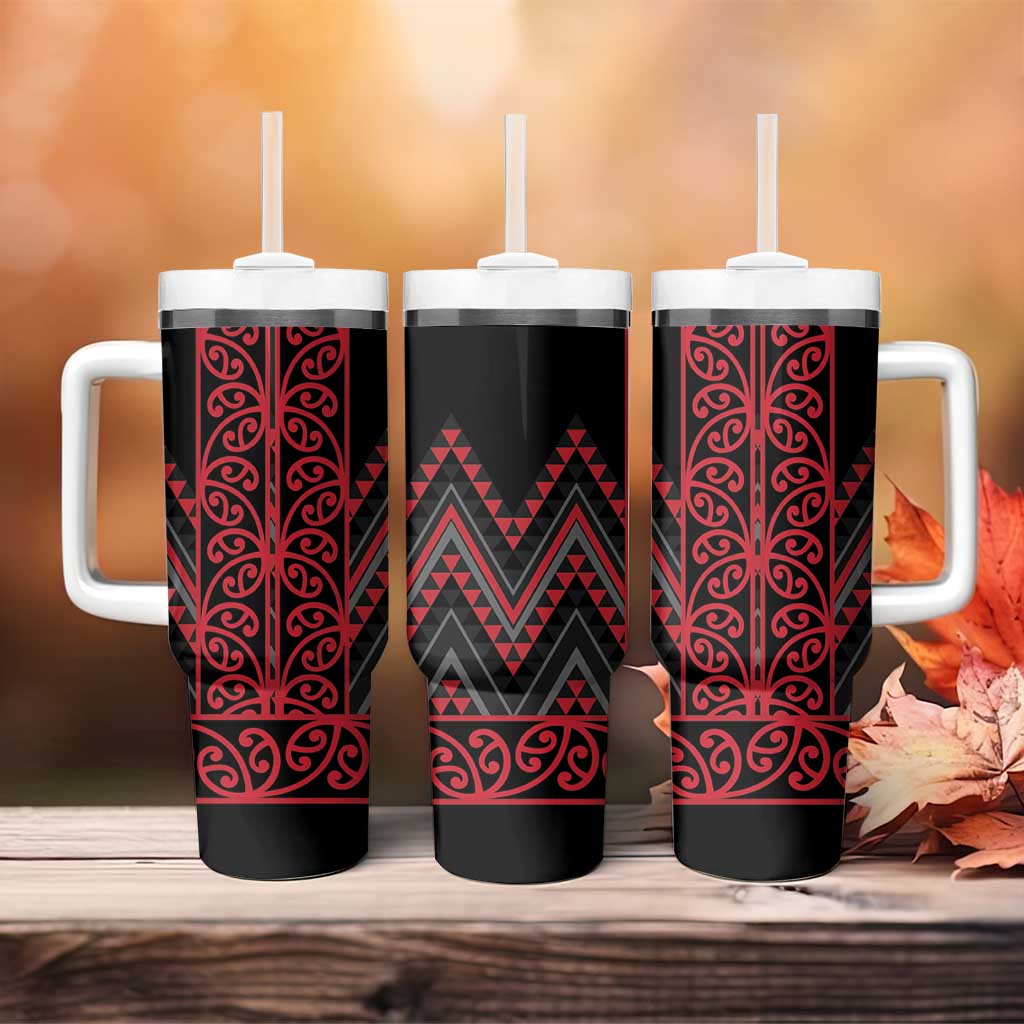 Red Aotearoa Mangopare Kowhaiwhai and Niho Taniwha Tumbler With Handle Maori New Zealand LT14 - Polynesian Pride