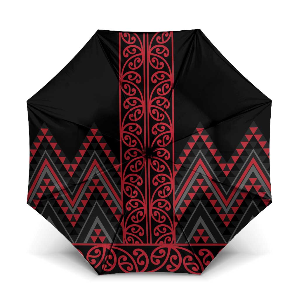 Red Aotearoa Mangopare Kowhaiwhai Niho Taniwha Umbrella Maori New Zealand LT14 One Size Folded 11.42 inch Opened Diameter 37.4 inch Red - Polynesian Pride