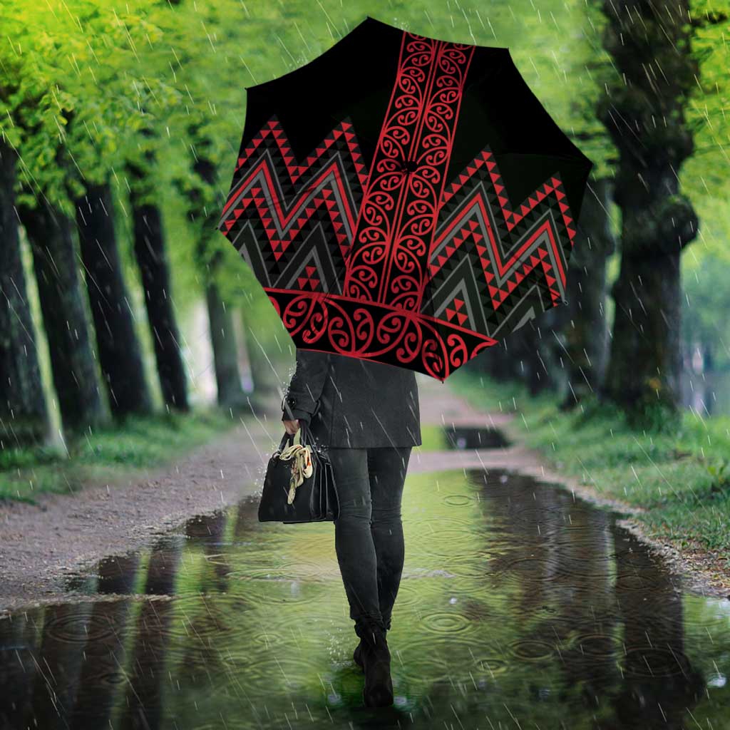 Red Aotearoa Mangopare Kowhaiwhai Niho Taniwha Umbrella Maori New Zealand LT14 - Polynesian Pride