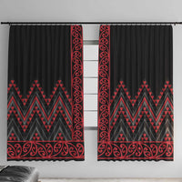 Red Aotearoa Mangopare Kowhaiwhai and Niho Taniwha Window Curtain Maori New Zealand LT14 With Hooks Red - Polynesian Pride