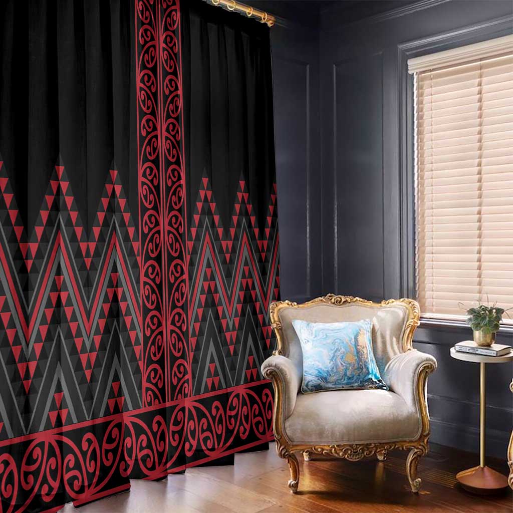 Red Aotearoa Mangopare Kowhaiwhai and Niho Taniwha Window Curtain Maori New Zealand LT14 - Polynesian Pride