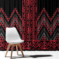 Red Aotearoa Mangopare Kowhaiwhai and Niho Taniwha Window Curtain Maori New Zealand LT14 - Polynesian Pride