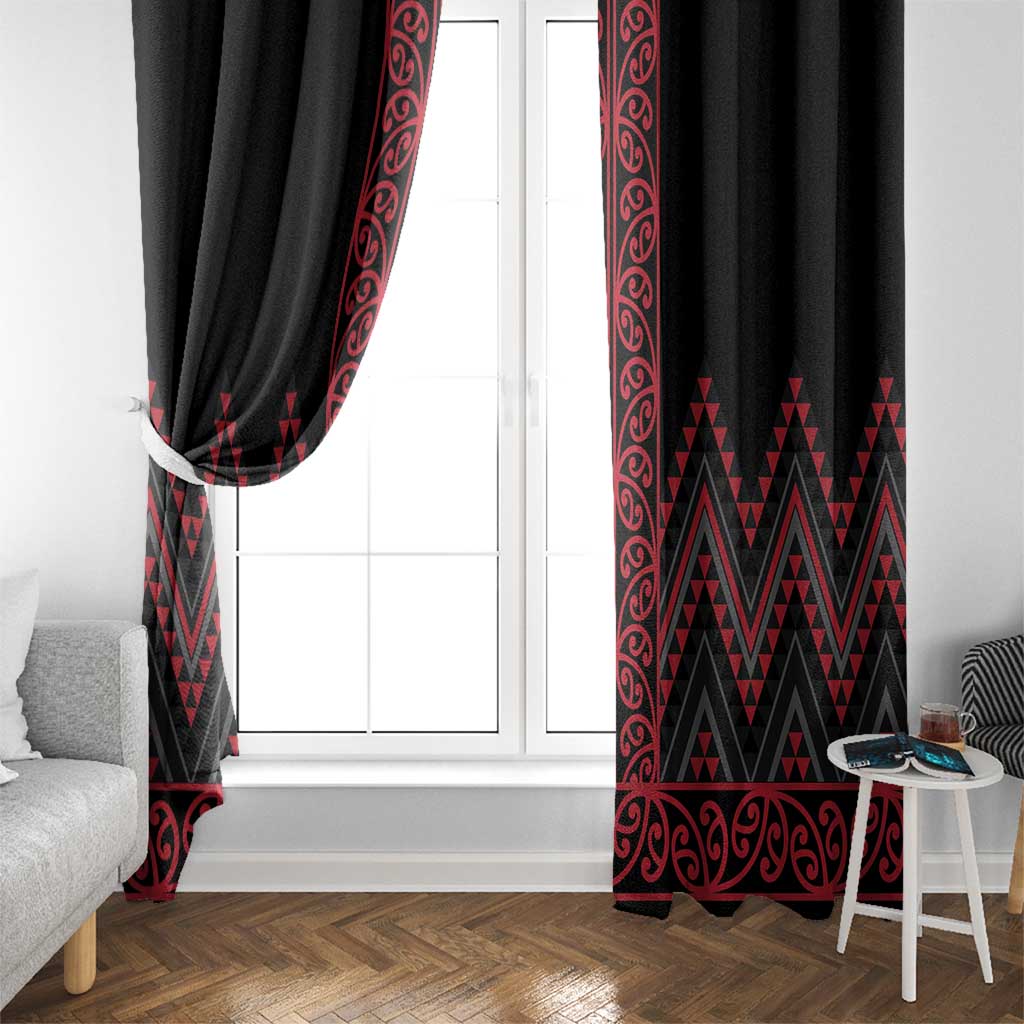 Red Aotearoa Mangopare Kowhaiwhai and Niho Taniwha Window Curtain Maori New Zealand LT14 - Polynesian Pride