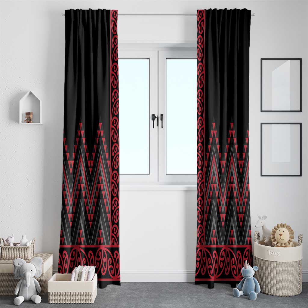 Red Aotearoa Mangopare Kowhaiwhai and Niho Taniwha Window Curtain Maori New Zealand LT14 - Polynesian Pride