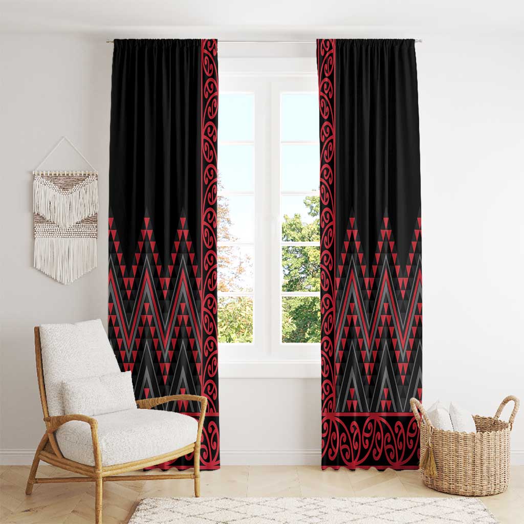 Red Aotearoa Mangopare Kowhaiwhai and Niho Taniwha Window Curtain Maori New Zealand LT14 - Polynesian Pride