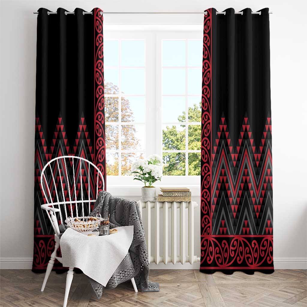 Red Aotearoa Mangopare Kowhaiwhai and Niho Taniwha Window Curtain Maori New Zealand LT14 - Polynesian Pride