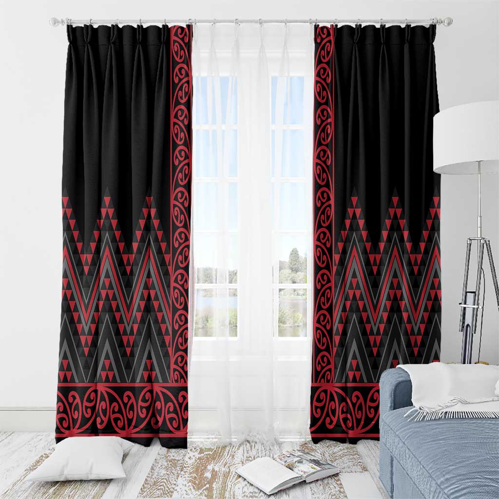 Red Aotearoa Mangopare Kowhaiwhai and Niho Taniwha Window Curtain Maori New Zealand LT14 - Polynesian Pride