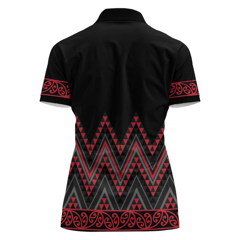 Red Aotearoa Mangopare Kowhaiwhai and Niho Taniwha Women Polo Shirt Maori New Zealand LT14 - Polynesian Pride