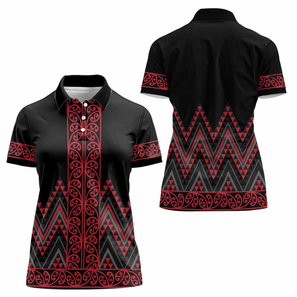 Red Aotearoa Mangopare Kowhaiwhai and Niho Taniwha Women Polo Shirt Maori New Zealand LT14 - Polynesian Pride