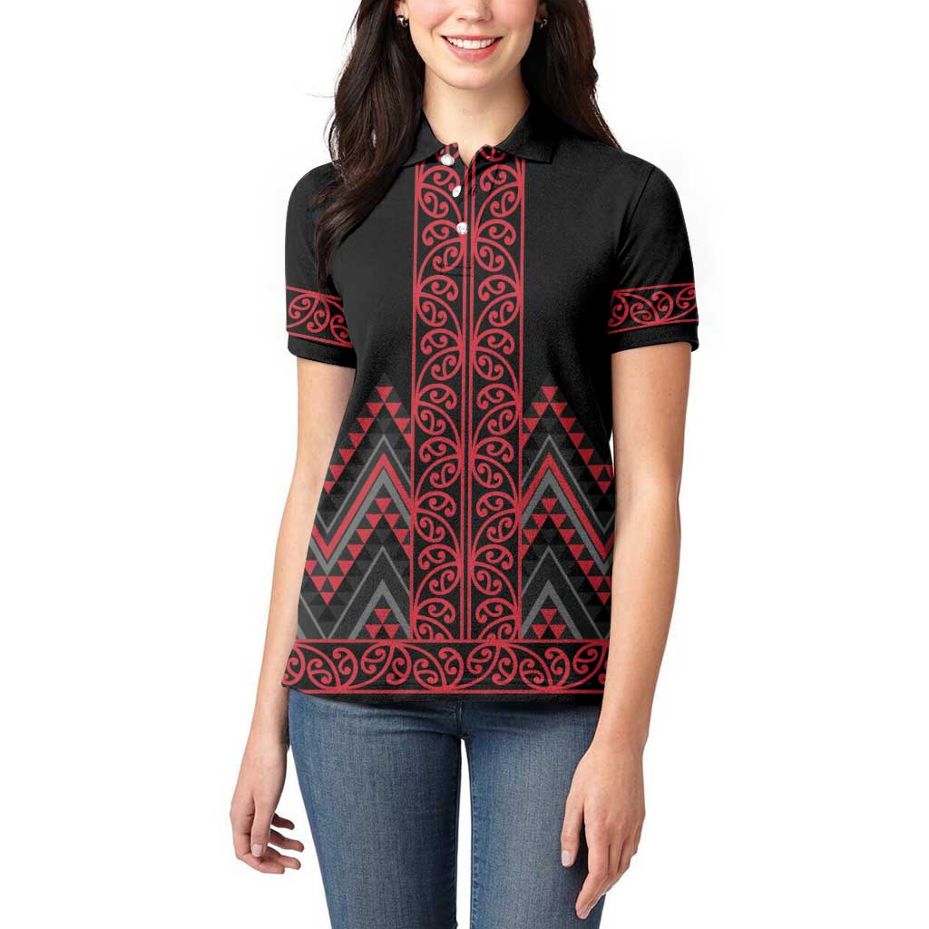 Red Aotearoa Mangopare Kowhaiwhai and Niho Taniwha Women Polo Shirt Maori New Zealand LT14 - Polynesian Pride